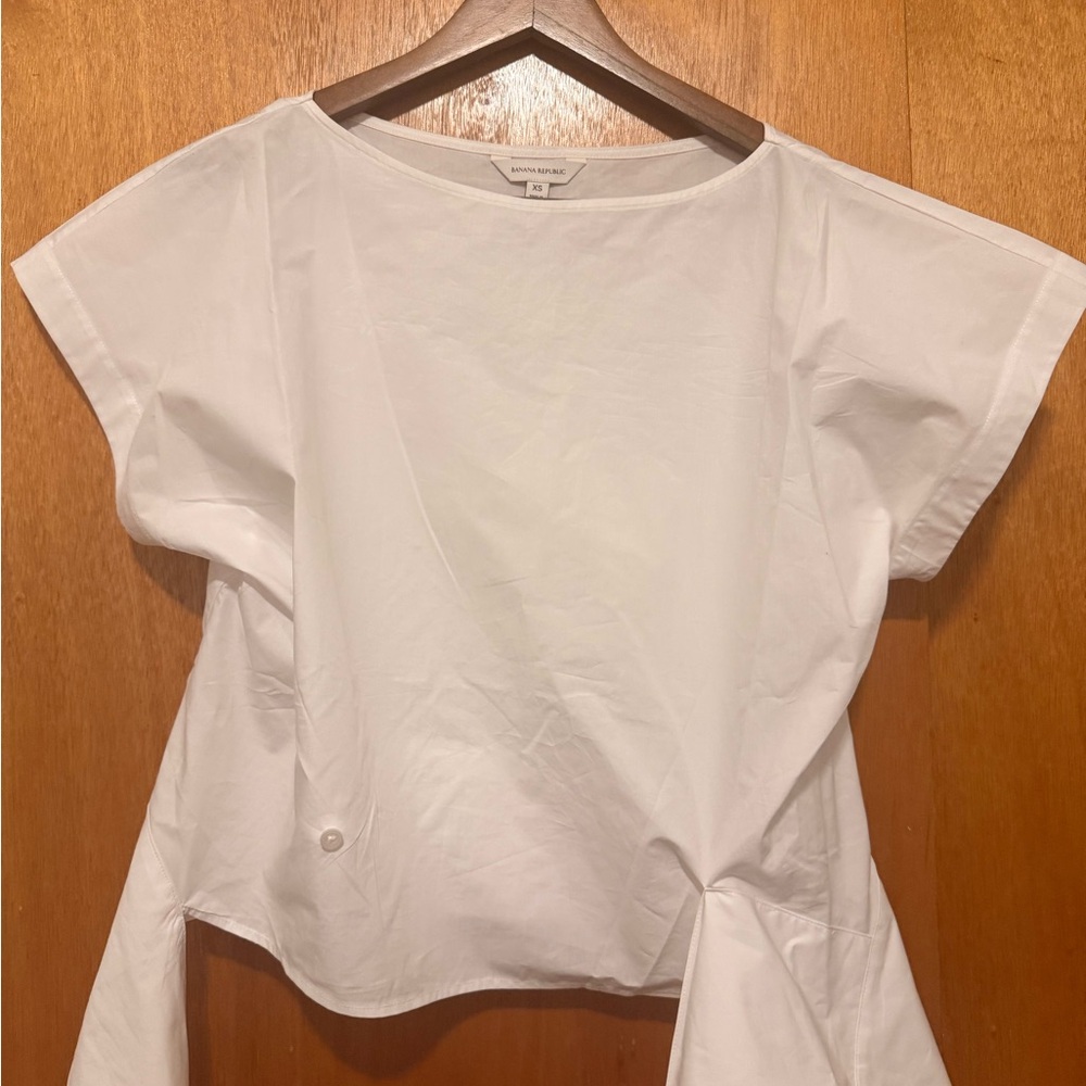 BANANA REPUBLIC COTTON POPLIN BOATNECK ASYMMETRICAL TOP - Picture 3 of 7
